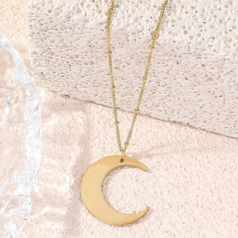 Roestvrijstalen Hanger Ketting Titanium Staal Kleurvast Halve Maan Rond Geometrische Sieraden Voor Dames Heren