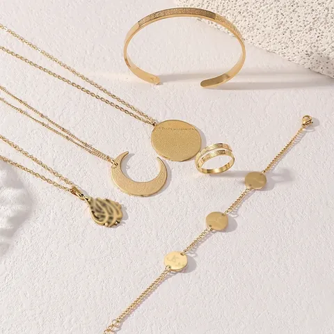 Roestvrijstalen Hanger Ketting Titanium Staal Kleurvast Halve Maan Rond Geometrische Sieraden Voor Dames Heren