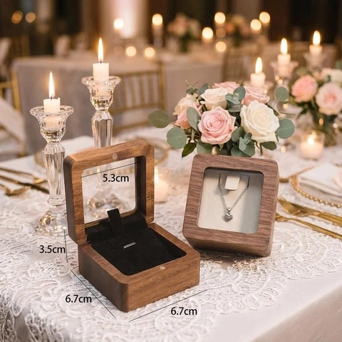 Walnut Wood Jewelry Box With Glass Window Velvet Lining For Necklace Pendant Storage Elegant Gift Display Organizer