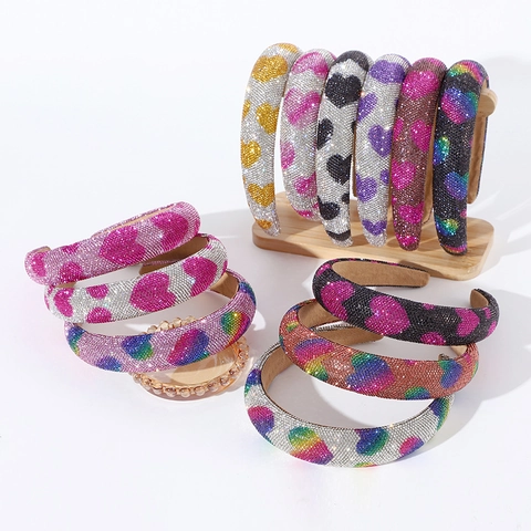 Rhinestone Heart Pattern Padded Headband High Skull Top Sponge Hairband Luxury Sparkly Fashion Accessory For Women