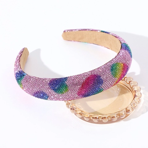 Rhinestone Heart Pattern Padded Headband High Skull Top Sponge Hairband Luxury Sparkly Fashion Accessory For Women