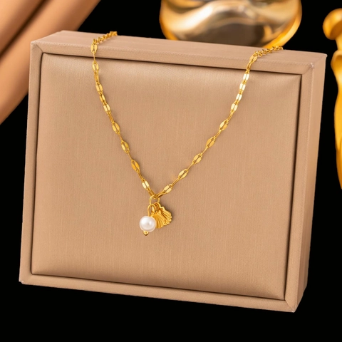 18K Gold Plated 304 Stainless Steel Shell Freshwater Pearl Pendant Necklace Minimalist Bracelet Anklet For Women Girls Jewelry