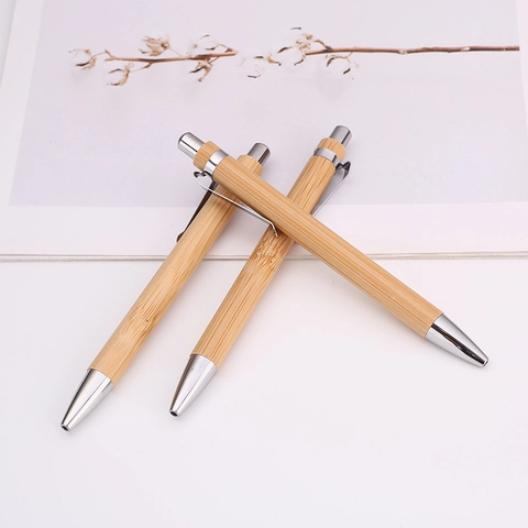 Penna A Sfera Retrattile Fusto In Bambù Naturale Clip In Metallo Strumento Di Scrittura Ecologico Per Ufficio Affari Scuola
