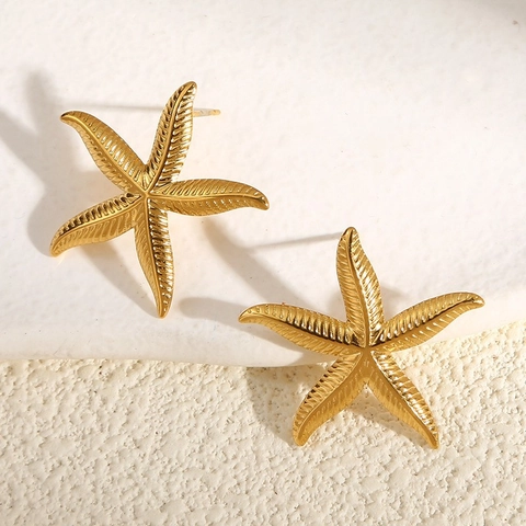Sea Starfish Shell Coral Stud Earrings 18K Gold Plated Stainless Steel Waterproof Niche Design Jewelry For Women