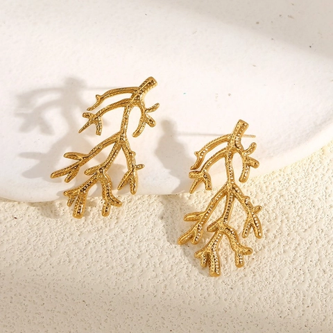 Stainless Steel Stud Earrings Ocean Sea Star Shell Starfish Coral Shape Waterproof Metallic Jewelry For Women Girls