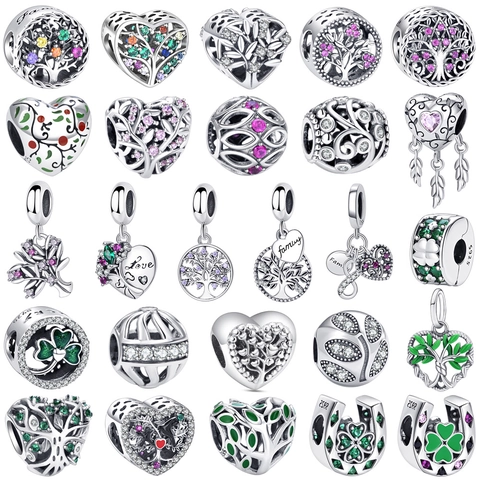 925 Sterling Silver Charms Bracelet Necklace DIY Jewelry Making Life Tree Family Heart Flower Beads Zirconia Enamel