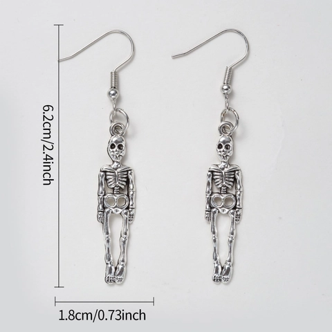 Gothic Retro Skull Skeleton Pendant Earrings Vintage Silver Color Zinc Alloy For Halloween Punk Party Accessory