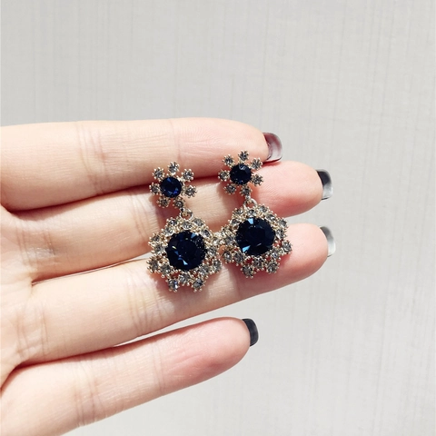 Vintage Flower Dangle Earrings Alloy Colorful Rhinestone Snowflake Drop Ear Jewelry For Women Elegant Retro