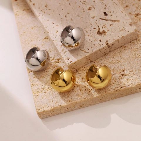 Orecchini a Bottone Minimalisti in Acciaio al Titanio a Cupola per Donna Oro Argento Lucidato a Specchio Gioielli Moda
