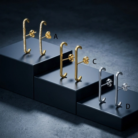 Orecchini a Bottone Ear Climber in Rame e Zirconia per Donna Semplice Placcato Oro Argento Geometrico Line Crawler Gioielli