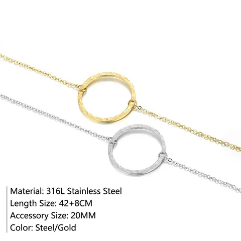 Collar Con Colgante Redondo Martillado de Acero Inoxidable Minimalista Para Mujer Moda Geométrica Textura de Metal Cadena de Clavícula Joyería Regalo