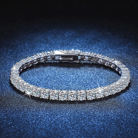 S925 Sterling Silver Moissanite Tennis Bracelet For Men Women Round Cut Sparkly Gemstone Bracelet With GRA Certificate Hip Hop Jewelry