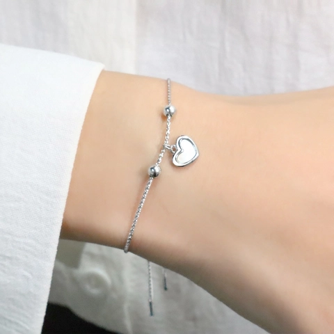 Heart Natural Mother Of Artificial Pearl Bracelet Copper Adjustable Sliding Minimalist Jewelry Gift For Women