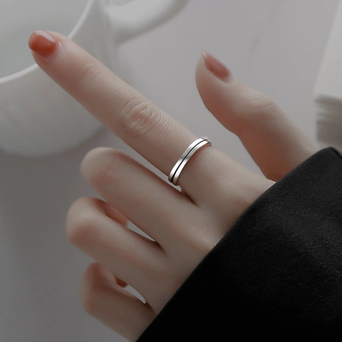 925 Sterling Silber Ring Minimalistisch Gestreift Retro Doppellinie Design Offen Verstellbar Schmuck Für Damen