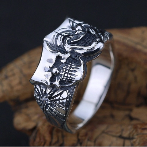 Clown Mask Adjustable Open Ring Gothic Double Sided Smile Cry Retro Punk Zinc Alloy Oxidized Silver Finish Jewelry Men