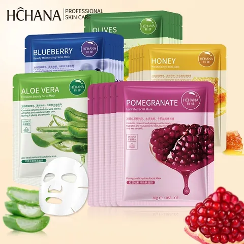 Gesichtsmaske Tuchmaske Feuchtigkeitsspendend Pflanzenextrakte Aloe Vera Honig Blaubeere Pflegend Beauty Care Glättend