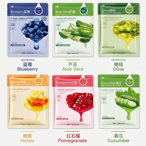 Facial Sheet Mask Hydrating Moisturizing Plant Extracts Aloe Vera Honey Blueberry Nourishing Beauty Care Smoothing