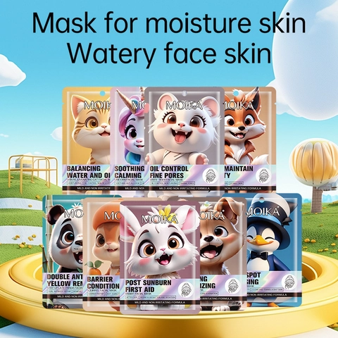 Masque en Tissu Animal Dessin Animé Soin du Visage Hydratant Apaisant Contrôle de l'Huile Pour Tous Types de Peau