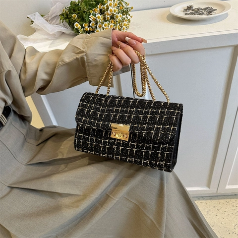 Borsa a Tracolla in Tweed Vintage per Donna PU Seta Oro Tessitura Borsa a Tracolla Minimalista Elegante Piccola Borsa Quadrata per Abbinamento Quotidiano Pendolare Ufficio Festa