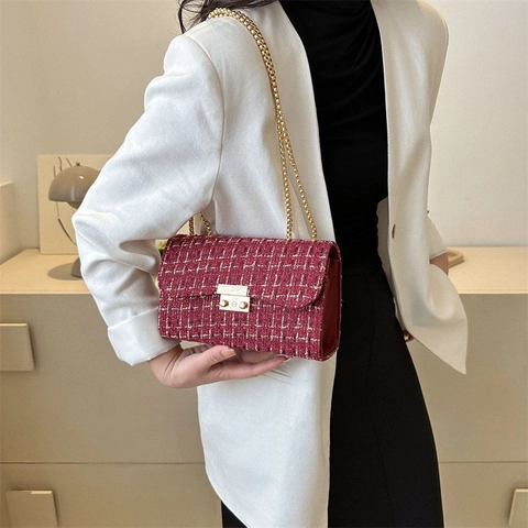 Borsa a Tracolla in Tweed Vintage per Donna PU Seta Oro Tessitura Borsa a Tracolla Minimalista Elegante Piccola Borsa Quadrata per Abbinamento Quotidiano Pendolare Ufficio Festa