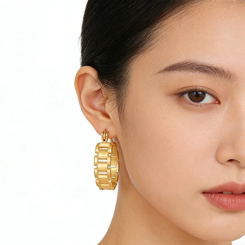 Hollow Chain Link Hoop Earrings 18K Gold Plated Titanium Steel Vintage Punk Jewelry For Men Women