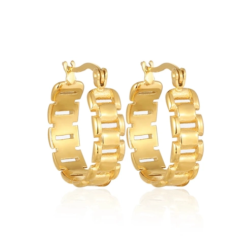 Hollow Chain Link Hoop Earrings 18K Gold Plated Titanium Steel Vintage Punk Jewelry For Men Women