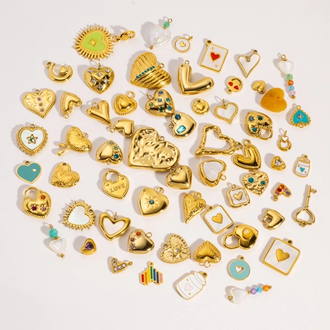 Heart Charms Pendants Gold Plated Stainless Steel Zircon Enamel Mother Of Artificial Pearl DIY Jewelry Making Crafts For Women
