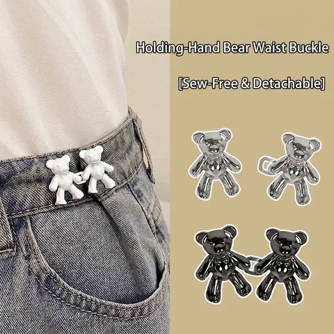 Cute Bear Waist Tightener Buttons For Jeans Alloy Metal Detachable Sew-Free Reusable Adjustable Buckle Pin For Pants