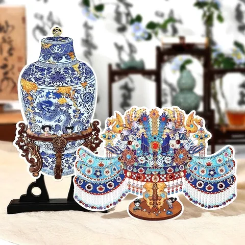 DIY Antique Restorer Jigsaw Puzzle Stickers PET Chinese Style Blue White Porcelain Phoenix Crown Decorative Journaling