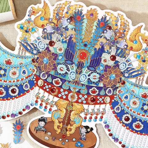 DIY Antique Restorer Jigsaw Puzzle Stickers PET Chinese Style Blue White Porcelain Phoenix Crown Decorative Journaling