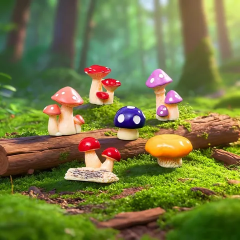 Figurinas De Champiñones Miniatura Resina Colorido Con Puntos Decoración De Jardín Manualidades