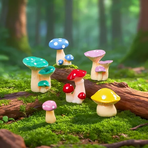 Figurinas De Champiñones Miniatura Resina Colorido Con Puntos Decoración De Jardín Manualidades