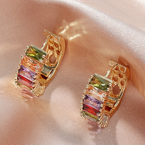 Baguette Schliff Bunte Zirkonia Kupfer Creolen Für Damen Luxus Minimalistisch Mode Geometrisch Party Huggie Schmuck