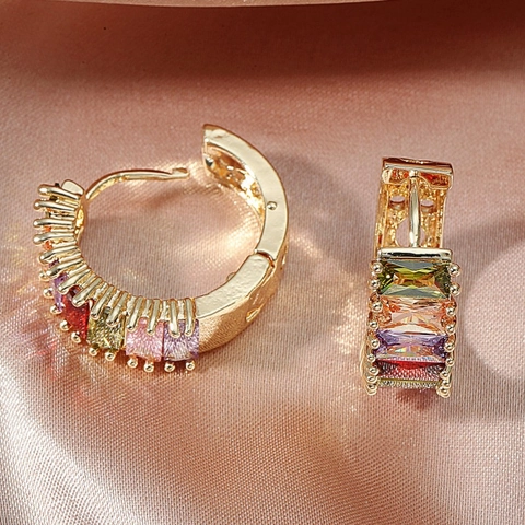 Baguette Schliff Bunte Zirkonia Kupfer Creolen Für Damen Luxus Minimalistisch Mode Geometrisch Party Huggie Schmuck
