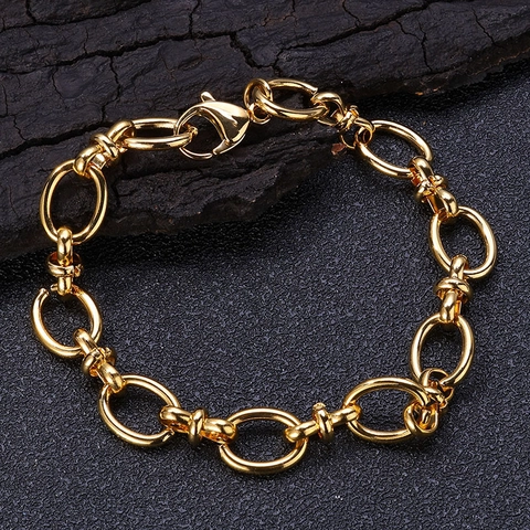 Bracciale A Catena Geometrica In Acciaio Inossidabile Placcato Oro Lucido Maglie Ovali Gioielli Di Moda Hip Hop Per Uomo E Donna
