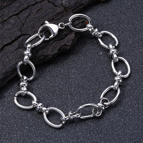 Bracciale A Catena Geometrica In Acciaio Inossidabile Placcato Oro Lucido Maglie Ovali Gioielli Di Moda Hip Hop Per Uomo E Donna