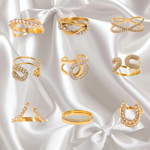 Roestvrijstalen Zirkonia Ringen Voor Dames Verguld Geometrisch Waterdicht Hypoallergeen Luxe Mode Sieraden
