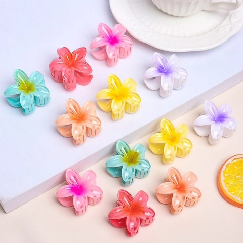 Plumeria Flower Hair Claw Clips Resin Matte Pearly Shark Hairpins Tropical Hawaiian Style Non Slip Headwear For Women Girls