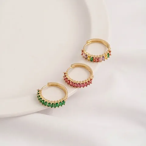 Orecchini In Rame Placcato Oro 14K Con Zirconi Baguette Forma Di Cuore U Tondo Gioielli Geometrici Minimalisti Da Donna