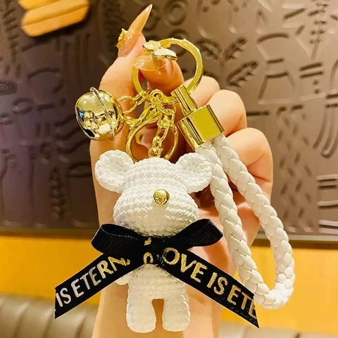 Strickbär Schlüsselanhänger Harz Legierung Taschenanhänger Mit Glocke PU Kordel Schleife Auto Schlüsselanhänger Geschenk