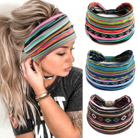 Diadema Ancha Estampada Elástica Para Mujer Estilo Bohemio Vintage Yoga Deportes Turbante Accesorio Para El Cabello