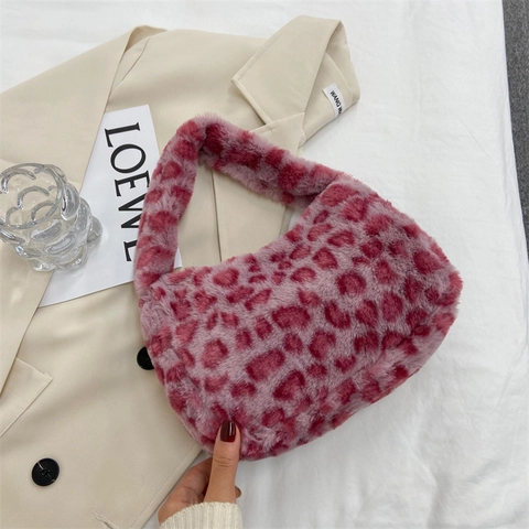 Borsa Sottobraccio In Peluche Da Donna Pelliccia Sintetica Stampa Leopardata Zebra Borsa A Spalla Hobo Moda Inverno