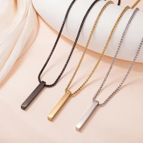 Minimalist Bar Pendant Necklace Stainless Steel Geometric Pillar Highly Polished Hip Hop Punk Jewelry For Men Women