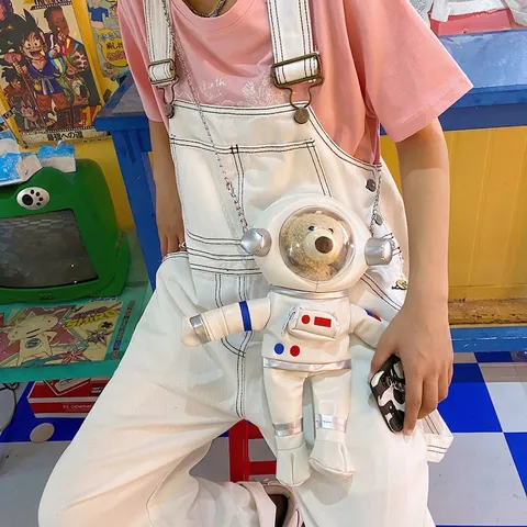 Astronaut Teddybär Umhängetasche Plüsch PU Leder Kreative Umhängetasche Für Kinder Mädchen Süßes Neuheit Weltraum Thema