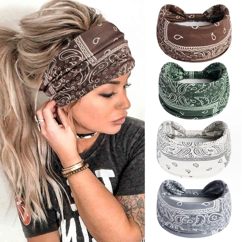Fascia per Capelli Sportiva Yoga Paisley Bohémien Fascia Larga Elastica in Misto Cotone Stampato per Donna Assorbi Sudore Accessori Capelli Etnici