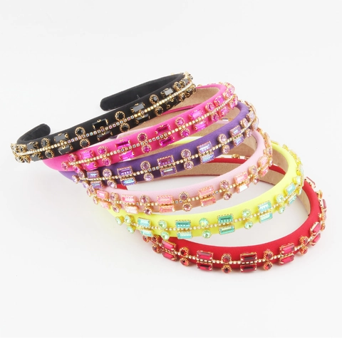 Baroque Wide Padded Headband For Women Luxury Rhinestone Colorful Crystal Satin Wrapped Fashion Hair Accessory Elegant