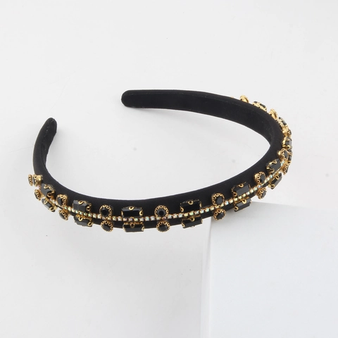 Baroque Wide Padded Headband For Women Luxury Rhinestone Colorful Crystal Satin Wrapped Fashion Hair Accessory Elegant