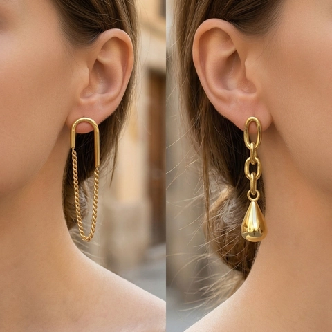 Minimalistische Koperen Vergulde Hangende Oorbellen Voor Vrouwen Mode Geometrische U-Vorm Ketting Gedraaide Schakel Traan Oorbellen