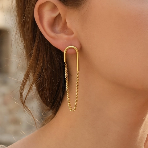 Minimalistische Koperen Vergulde Hangende Oorbellen Voor Vrouwen Mode Geometrische U-Vorm Ketting Gedraaide Schakel Traan Oorbellen
