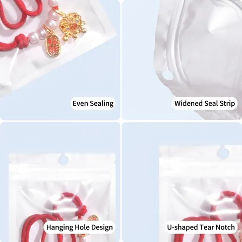 Resealable Zip Lock Packaging Bags Plastic Pearly Film One Side Clear Hanging Hole For Jewelry Accessories Electronics Storage
